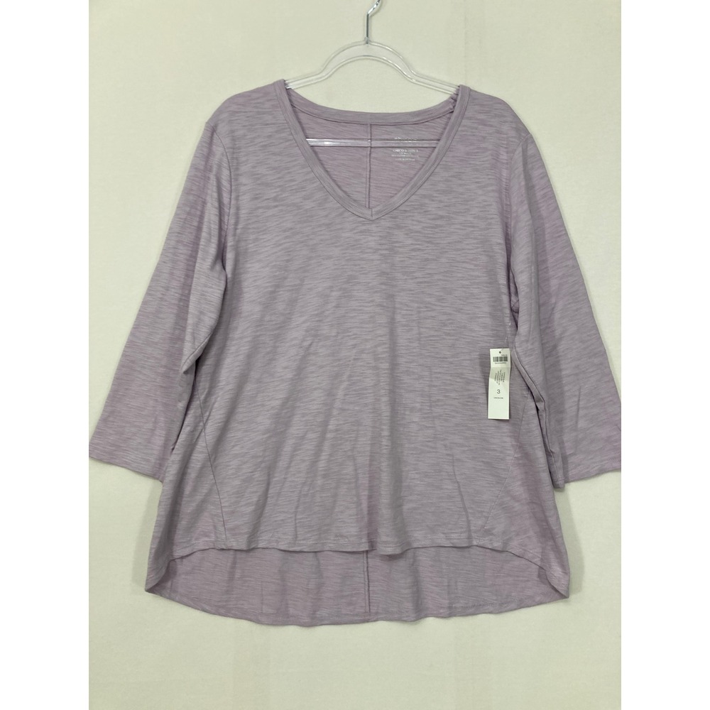 New Chico's Ultimate Tee V-Neck size XL/3 Purple Cotton Slub 3/4 Sleeve Stretch